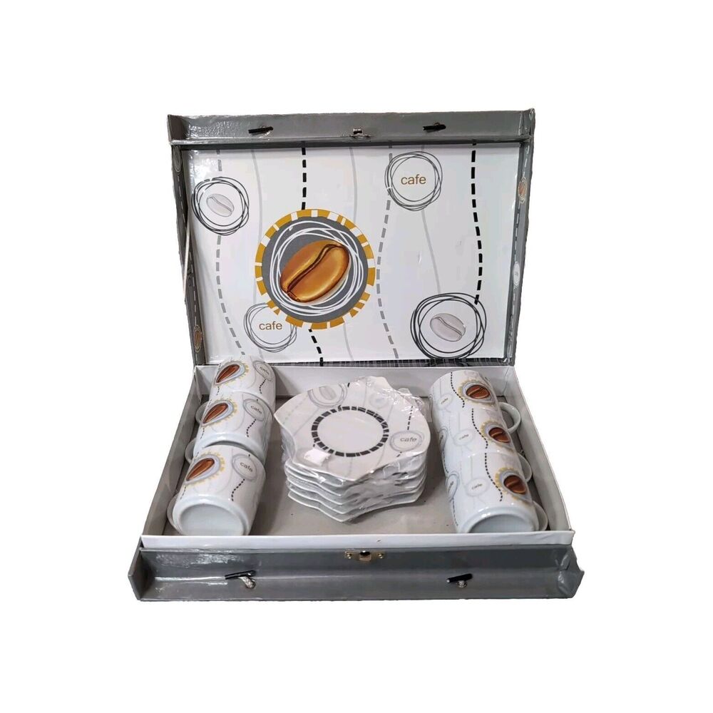 German Café Espresso Cup & Saucer Set 12 Pc Ceramic Coffee Set